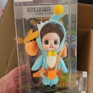 Cute Plush Doll Phone Pendant in Aqua Blue & Orange Fish